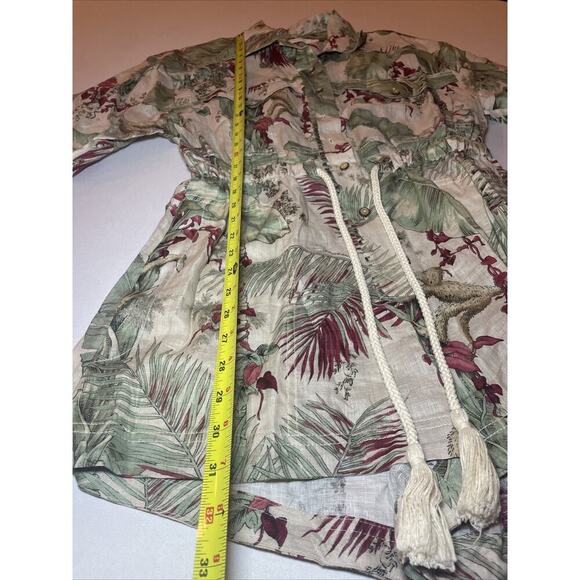 ZIMMERMANN Cassia Jungle Print Drawstring Linen Playsuit Button Romper AU 1 US 6 - Picture 14 of 16